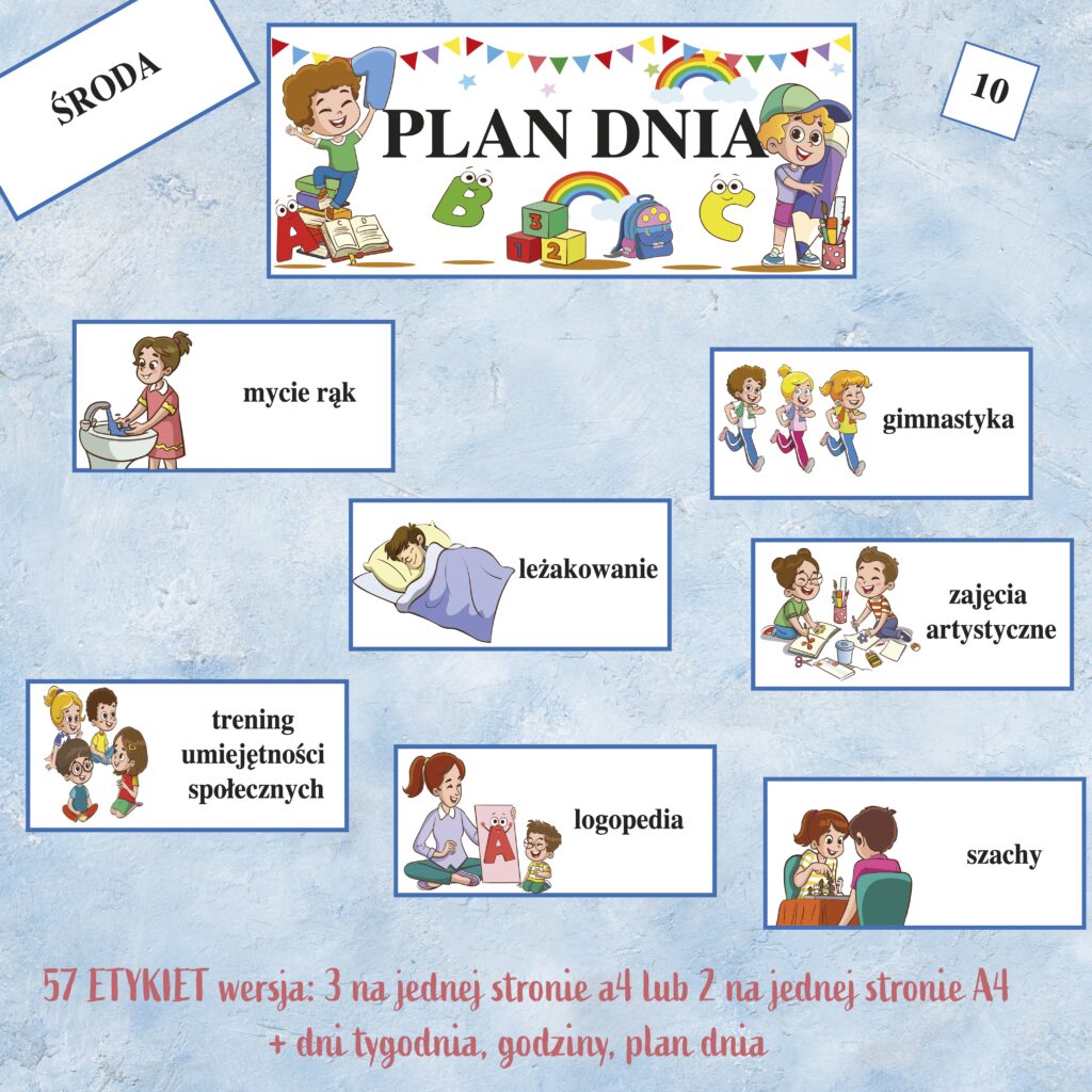 Plan dnia – dekoracja do sali przedszkolnej do druku