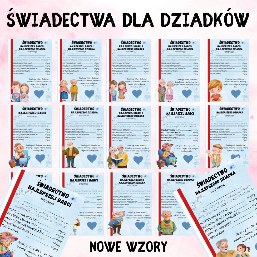 Świadectwa dla Dziadków - nowe wzory do druku