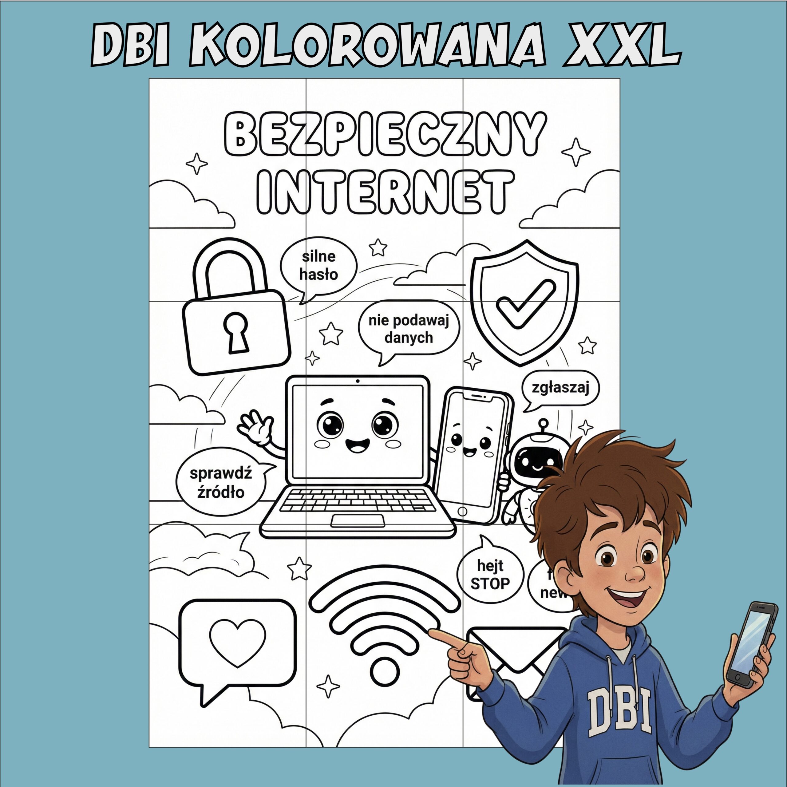 Kolorowanka XXL – Dzień Bezpiecznego Internetu (DBI) | PDF do druku