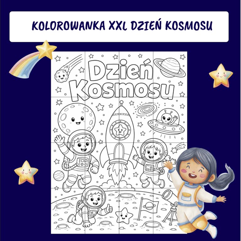 Kolorowanka XXL Dzień Kosmosu – 16 stron PDF do druku