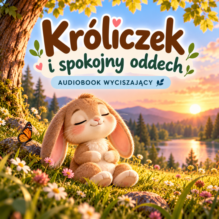 Okładka audiobooka wyciszającego „Króliczek i spokojny oddech” dla dzieci – Kwiecień Academy