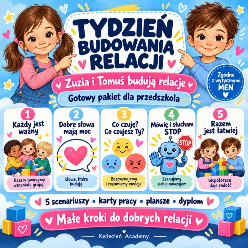 Tydzień Budowania Relacji w przedszkolu – Zuzia i Tomuś – scenariusze i karty pracy
